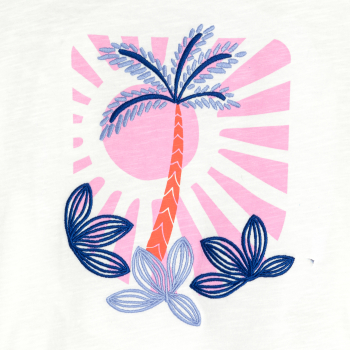 تيشيرت بأكمام قصيرة مزين برسوم مطرزة، باللون الأبيض للفتيات